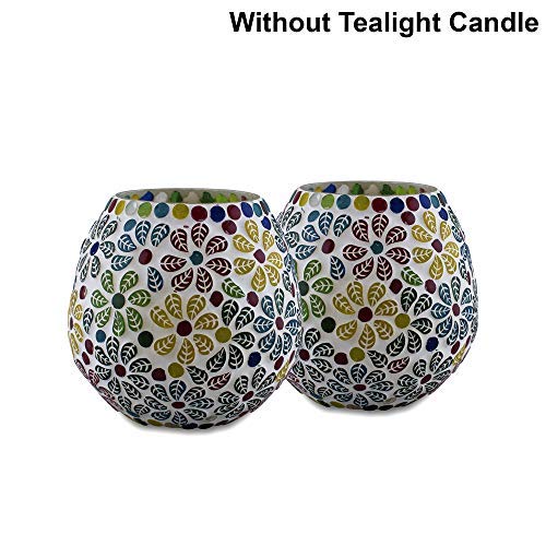 Homesake Tealight Candle Holders for Home Decor, Mosaic Glass, Flowers, Ramadan Decorations for HomePack of 2 - Image 3