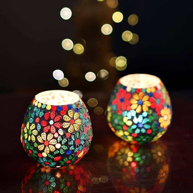 Homesake Tealight Candle Holders for Home Decor, Mosaic Glass, Flowers, Ramadan Decorations for HomePack of 2 - Image 5