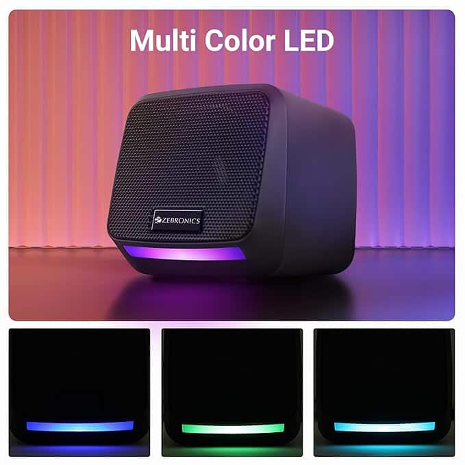 ZEBRONICS Igloo 1, 2.0 USB Computer Speakers, 8 Watts, Multicolor LED, USB Powered, AUX, Volume Control Pod for PC, Laptops, Desktop, Black - Image 4