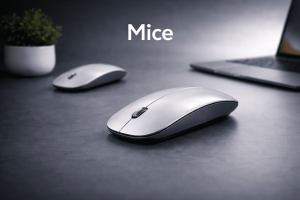 Sleek mice on gray surface