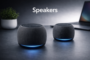 Smart speakers on a sleek surface
